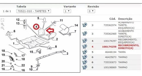 Recobrimento Direito Do Tapete Fiat Siena 08 A 17 Original