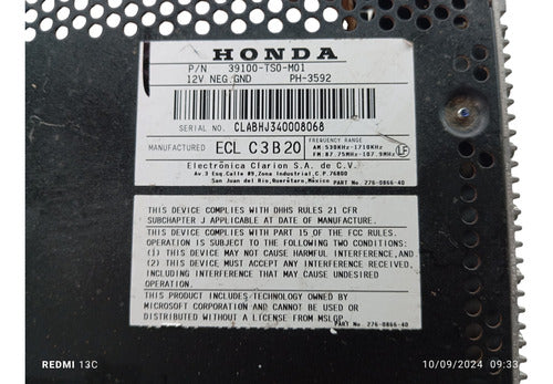 Radio Som Cd Honda Civic 2013 A 2016  Original  39100ts0m01